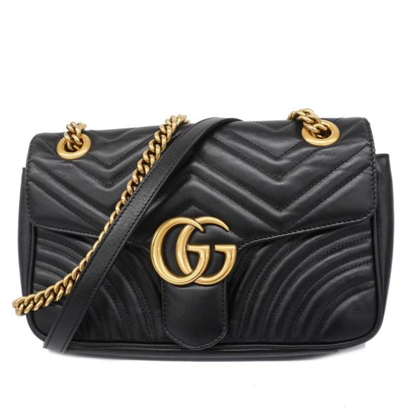 GUCCI Handbags - Gucci Shoulder Bag GG Marmont 443497 Leather Black Women's